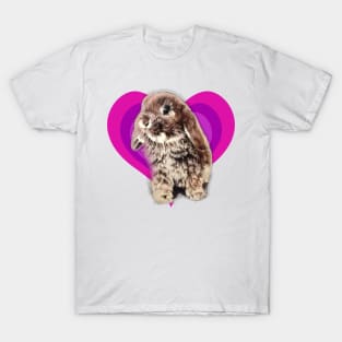 Super cute 3D baby mini lop rabbit on a rainbow heart! T-Shirt